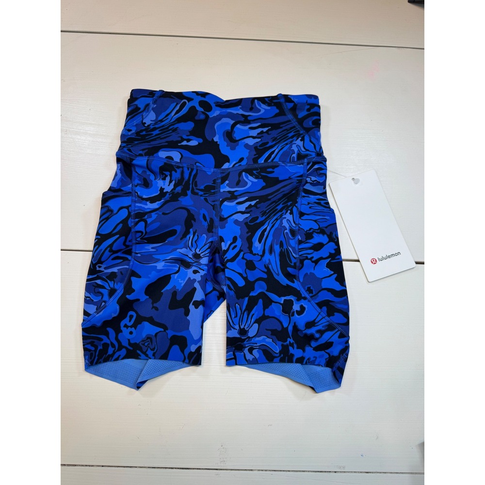 Lululemon Fast and Free HR Short 6 Pockets Blue Camo Floral Morph Green Capri 0